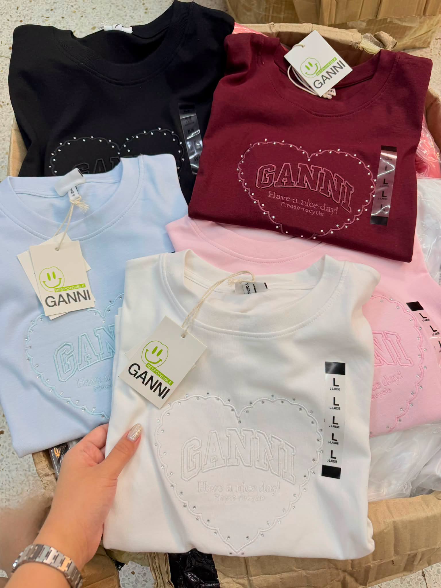 GANNI Rhinestones Heart Shirt